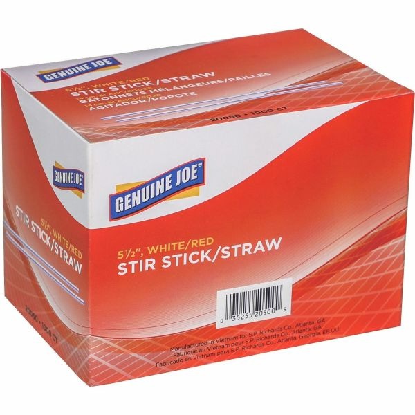 Genuine Joe 5-1/2" Plastic Stir Stick/Straws - 5.50" Length - Plastic - 40000 / Carton - White