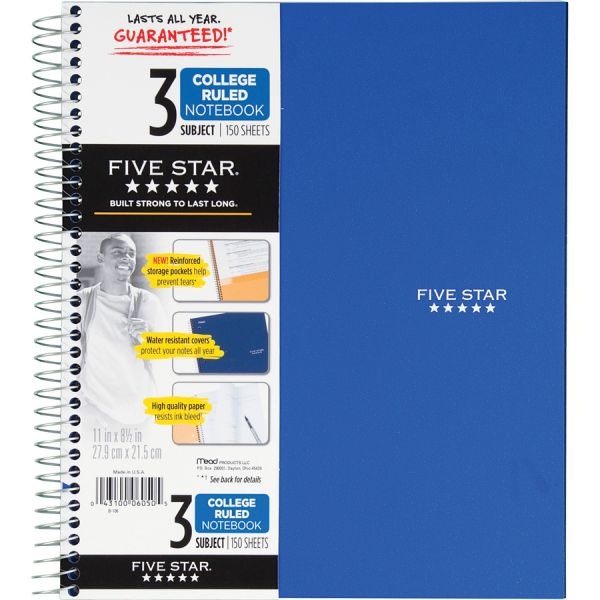 Five Star Wirebound Notebook Plus Study App, 1 Subject, College Ruled, 8 1/2" X 11"