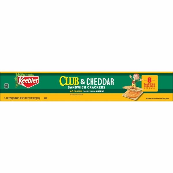 Keebler Sandwich Crackers, Single Serve Snack Crackers, Office And Kids Snacks, Club And Cheddar, 21.6Oz Tray (12 Packs)