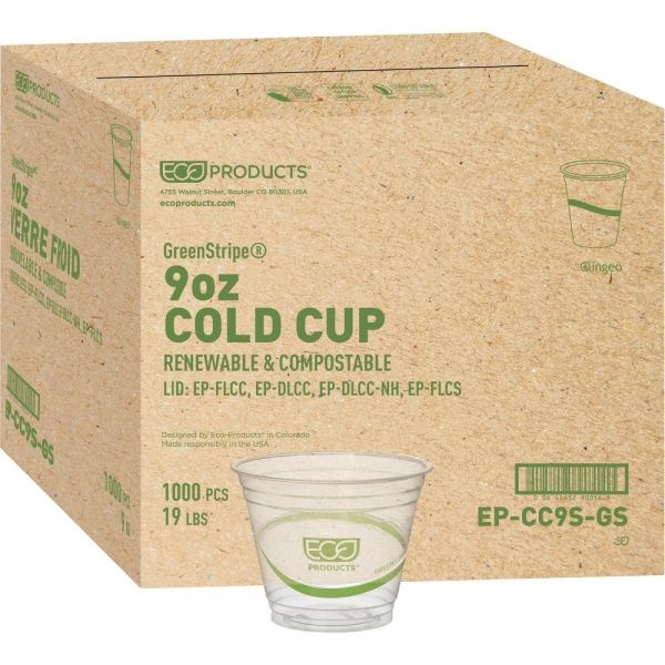 Eco-Products Greenstripe Renewable And Cold Cups, 9 Oz, Clear, 50/Pack, 20 Packs/Carton