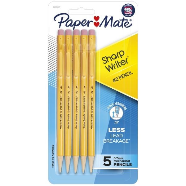 Paper Mate Sharpwriter Mechanical Pencils, 0.7 Mm, Yellow Barrel, Pack Of 5 Pencils