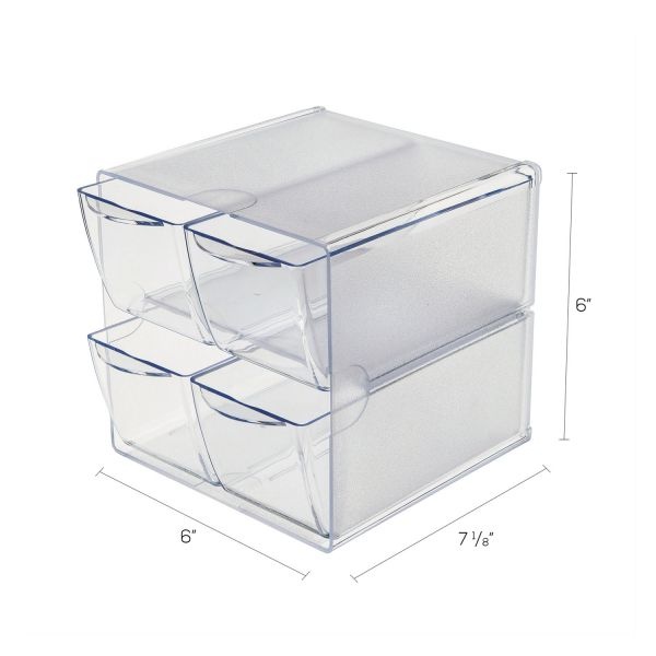 Deflecto Stackable Cube With 4 Drawers, 6"H X 6"W X 7 1/8"D, Clear
