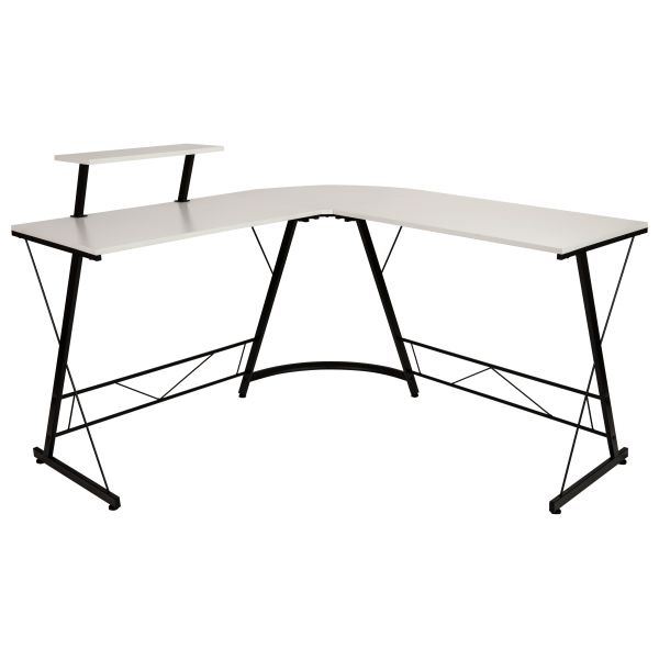 Ginny L-Shaped Desk 71.5" Computer Corner Desk, Home Office Corner Desk, Gaming Desk, Space Saving, Easy To Assemble, White/Black