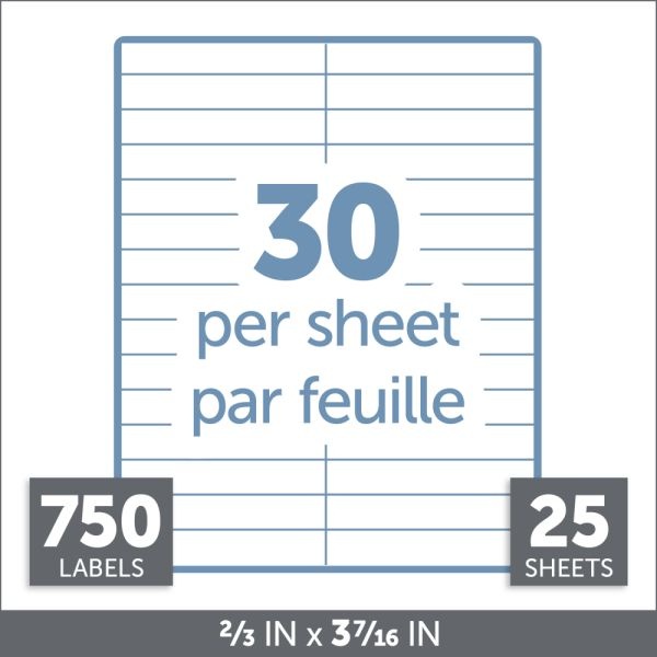 Permanent File Folder Labels, Rectangle, 2/3" X 3 7/16", White, Pack Of 750