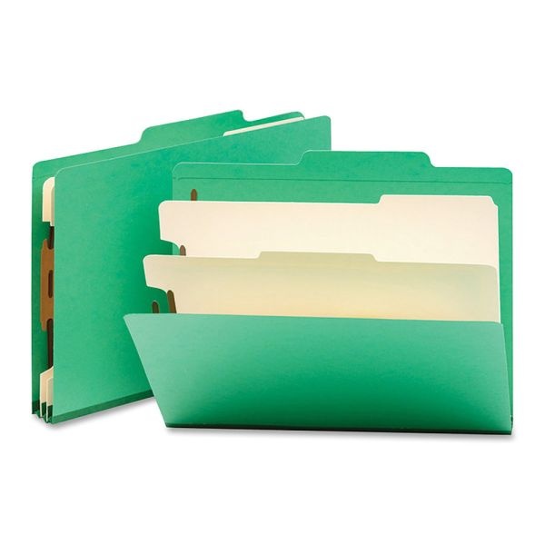 Smead Top-Tab Color Classification Folders, Letter Size, 2" Expansion, 2 Dividers, Green, Box Of 10