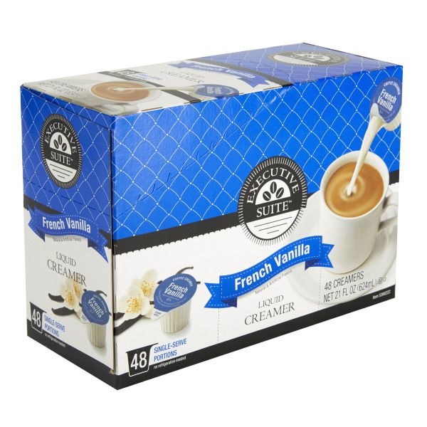 Executive Suite Liquid Coffee Creamer, French Vanilla Flavor, 0.38 Oz Single Serve, Box Of 48