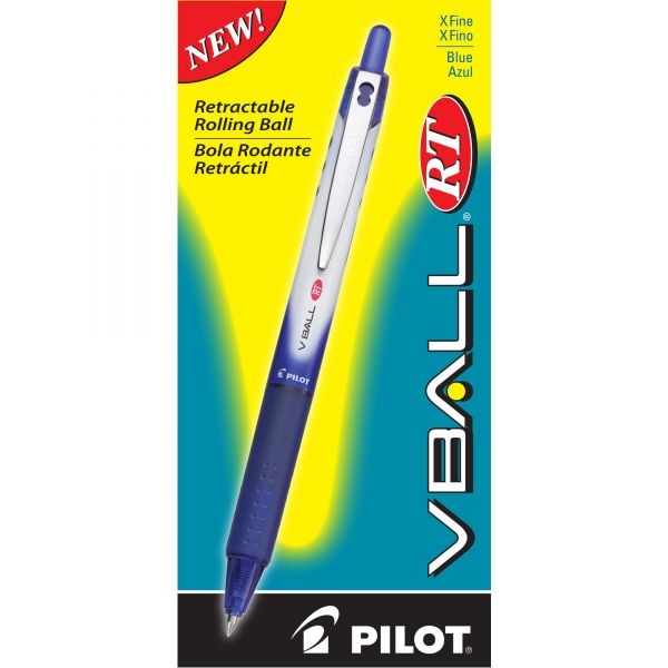 Pilot Vball Rt Liquid Ink Roller Ball Pen, Retractable, Extra-Fine 0.5 Mm, Blue Ink, Blue/White Barrel