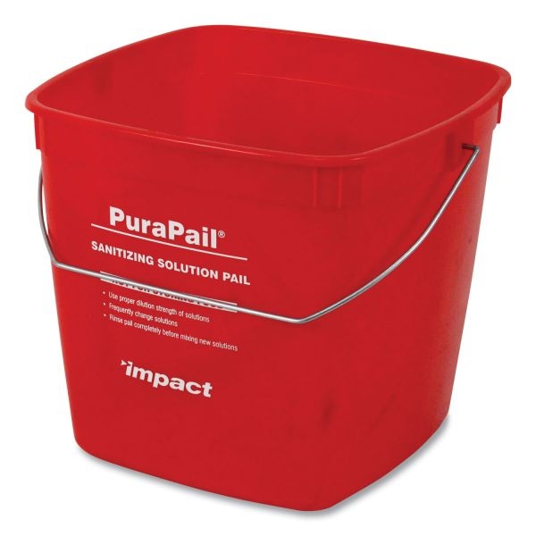 Impact Purapail Sanitizing Bucket, 6 Qt, Polyethylene, Red