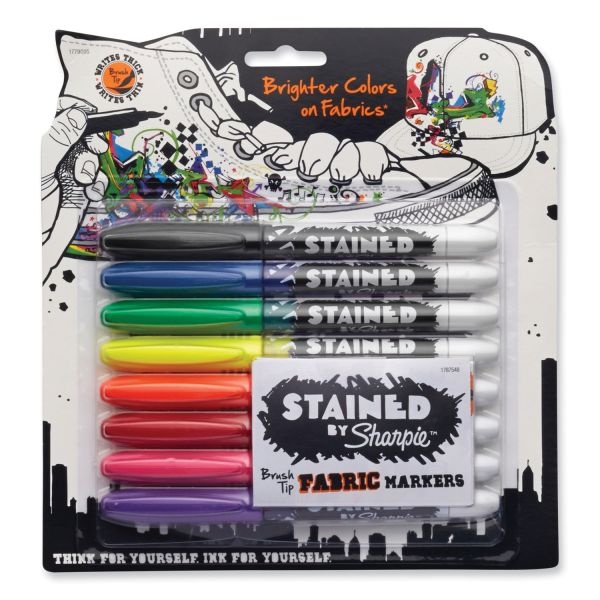 Sharpie Stained Fabric Markers, Medium Brush Tip, Assorted Colors, 8/Pack