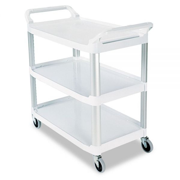 Rubbermaid Commercial Xtra Utility Cart With Open Sides, Plastic, 3 Shelves, 300 Lb Capacity, 40.63" X 20" X 37.81", Off-White