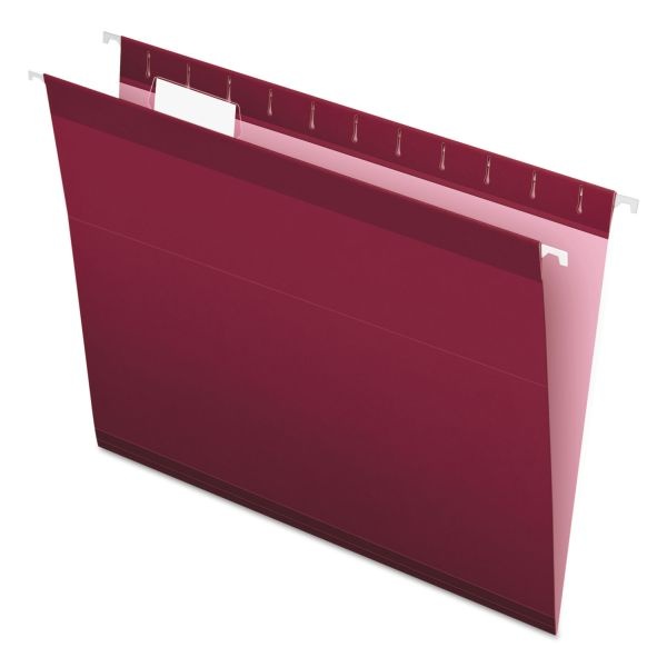 Pendaflex Colored Reinforced Hanging Folders, Letter Size, 1/5-Cut Tabs, Burgundy, 25/Box