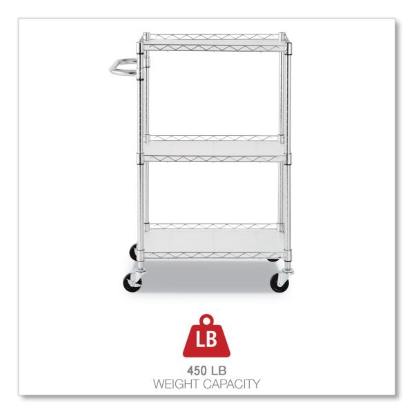 Alera Three-Shelf Wire Cart With Liners, Metal, 3 Shelves, 450 Lb Capacity, 24" X 16" X 39", Silver