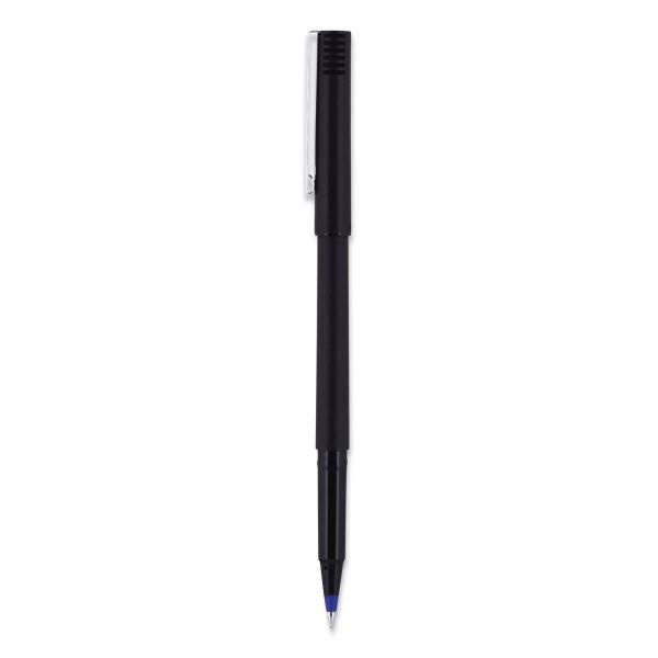 Uniball Roller Ball Pen, Stick, Extra-Fine 0.5 Mm, Blue Ink, Black/Blue Barrel, 72/Pack