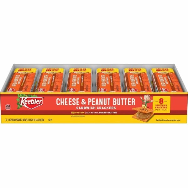Keebler Sandwich Crackers, Single Serve Snack Crackers, Office And Kids Snacks, Big Snack Pack, Cheese And Peanut Butter, 21.6Oz Tray (12 Packs)