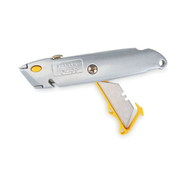 Stanley Quick-Change Utility Knife With Retractable Blade And Twine Cutter, 6" Metal Handle, Gray, 6/Box