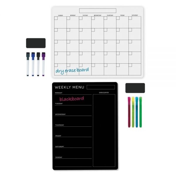 Magnetic Dry-Erase/Blackboard Menu And Calendar Combo Set, 17" X 13", Black