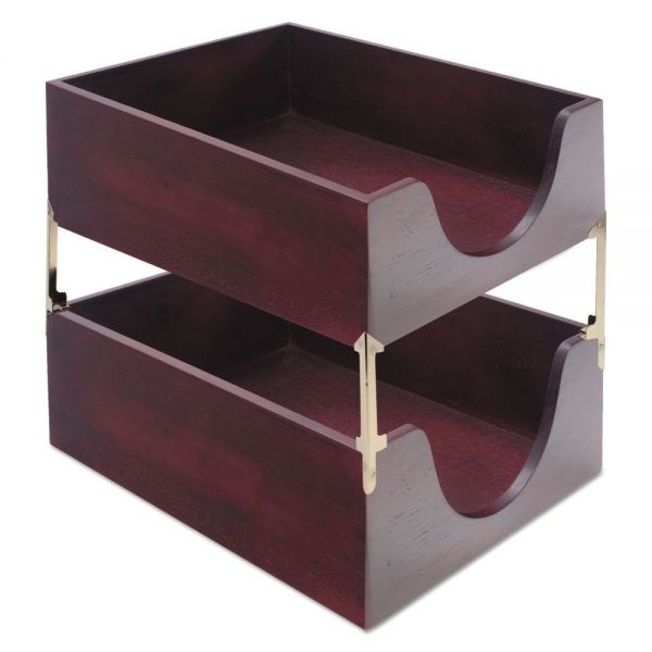 Carver Double-Deep Hardwood Stackable Desk Trays, 1 Section, Letter Size Files, 10.13" X 12.63" X 5", Mahogany