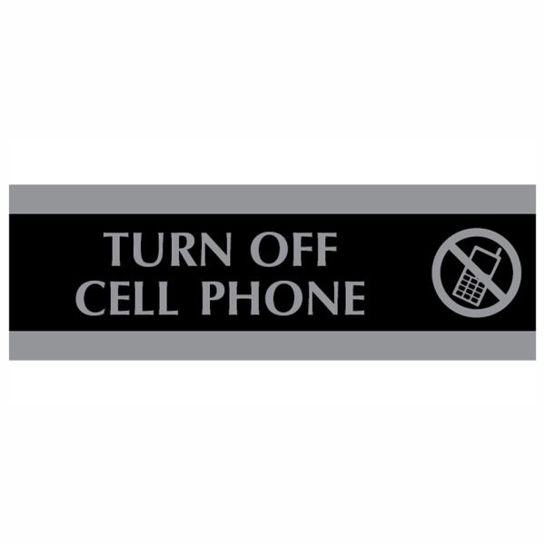 U.S. Stamp & Sign Century Series Sign, 3" X 9", "Turn Off Cell Phone", Black/Silver