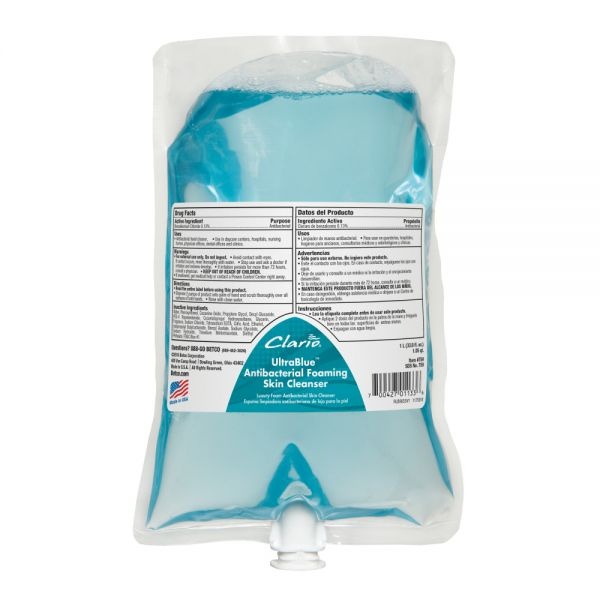 Betco Clario Ultrablue Antibacterial Foaming Skin Cleanser, Clean Ocean Scent, 1,000 Ml, Case Of 6