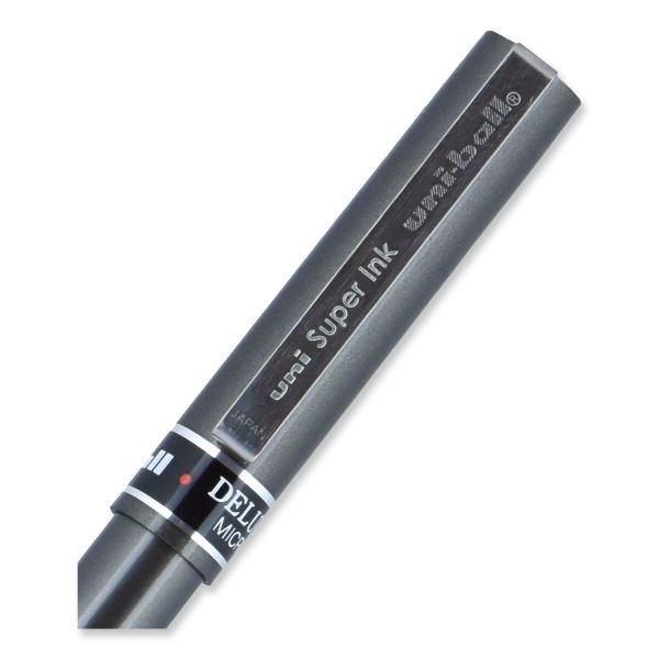 Uniball Deluxe Roller Ball Pen, Stick, Extra-Fine 0.5 Mm, Black Ink, Metallic Gray/Black Barrel, Dozen