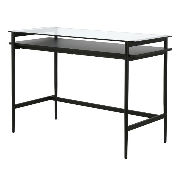 Eaton Rectangular 46'' Wide Desk With Mdf Shelf In Blackened Bronze/Black Grain