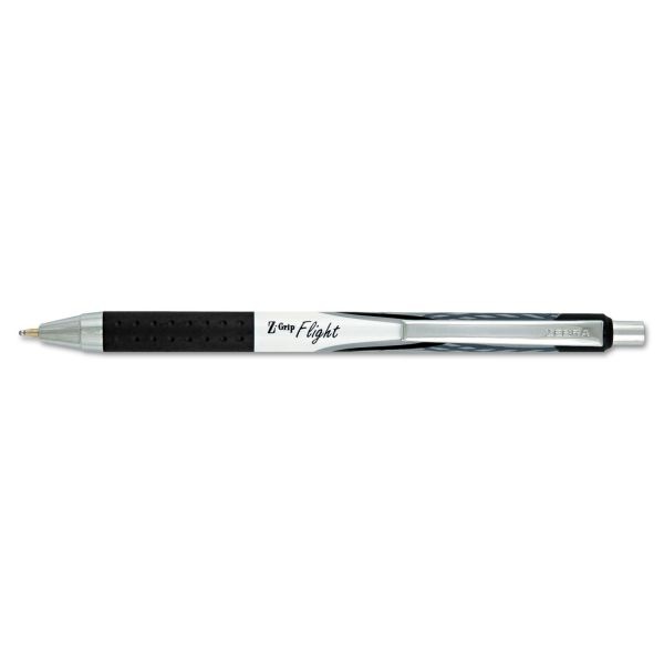 Zebra Z-Grip Flight Ballpoint Pen, Retractable, Bold 1.2 Mm, Black Ink, White Barrel, 12/Pack