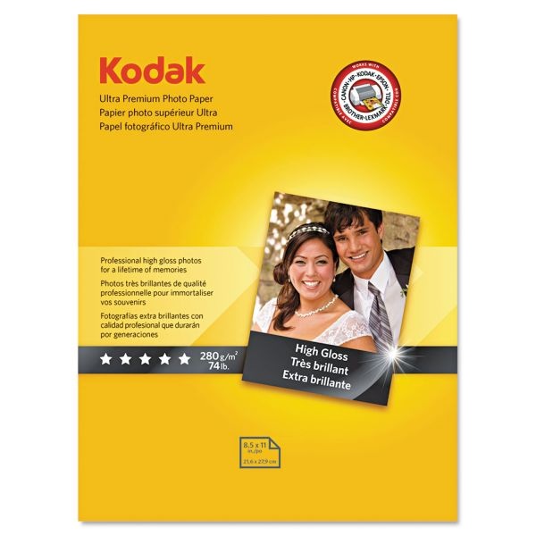 Kodak Ultra Premium Photo Paper, 10 Mil, 8.5 X 11, High-Gloss White, 25/Pack