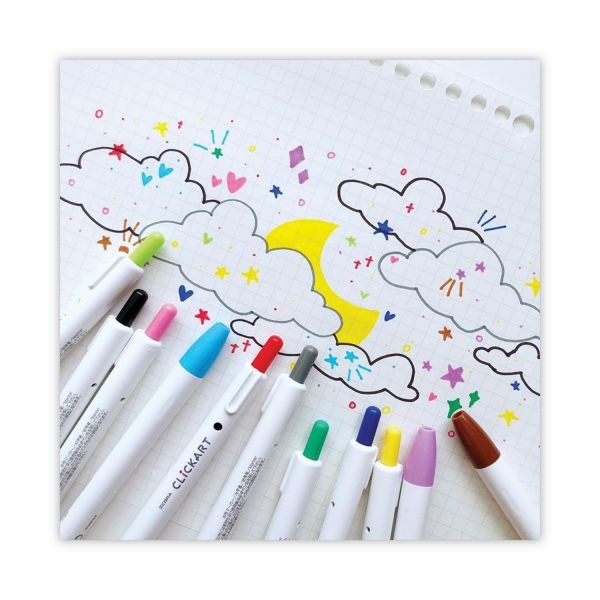 Zebra Clickart Porous Point Pen, Retractable, Fine 0.6 Mm, Assorted Ink And Barrel Colors, 12/Pack