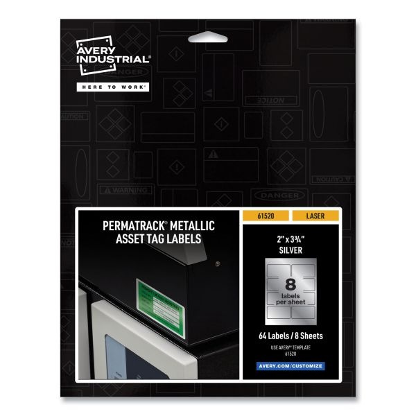 Avery Permatrack Metallic Asset Tag Labels, Laser Printers, 2 X 3.75, Silver, 8/Sheet, 8 Sheets/Pack