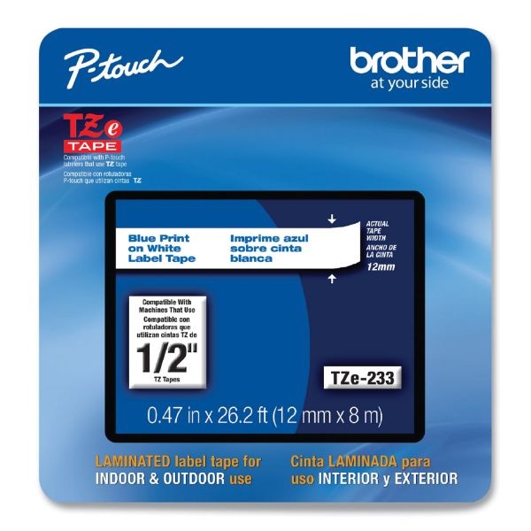Brother P-Touch Tze Laminated Removable Label Tapes, 0.47" X 26.2 Ft, Blue On White