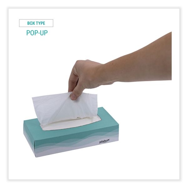 Windsoft Facial Tissue, 2 Ply, White, Flat Pop-Up Box, 100 Sheets/Box, 30 Boxes/Carton
