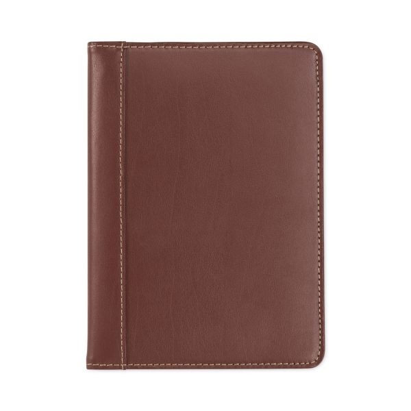 Samsill Contrast Stitch Leather Padfolio, 6.25W X 8.75H, Open Style, Brown