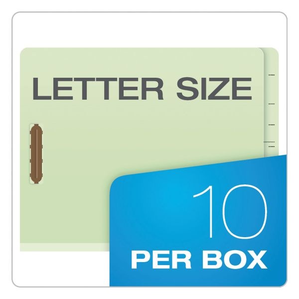 Pendaflex End Tab Classification Folders, 2.5" Expansion, 2 Dividers, 6 Fasteners, Letter Size, Pale Green Exterior, 10/Box
