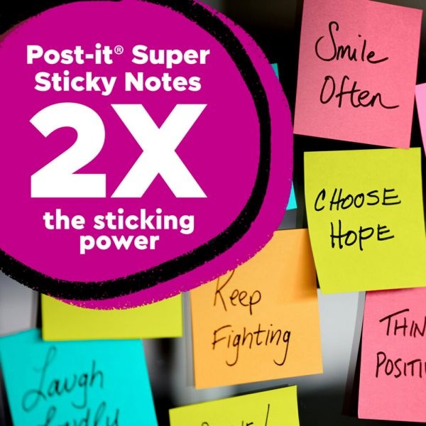 Post-It Super Sticky Notes, 4 In X 4 In, 6 Pads, 90 Sheets/Pad, 2X The Sticking Power, Canary Yellow, Lined
