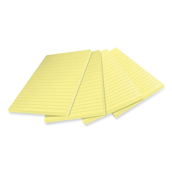 Post-It Notes Super Sticky 100% Recycled Paper Super Sticky Notes, Ruled, 4" X 6", Canary Yellow, 45 Sheets/Pad, 4 Pads/Pack