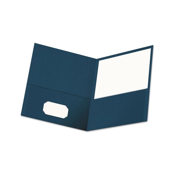 Universal Two-Pocket Portfolio, Embossed Leather Grain Paper, 11 X 8.5, Dark Blue, 25/Box