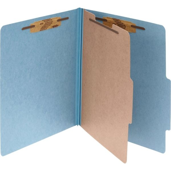 Acco Durable Pressboard Classification Folders, Legal Size, 2" Expansion, 1 Partition, 60% Recycled, Sky Blue, Box Of 10