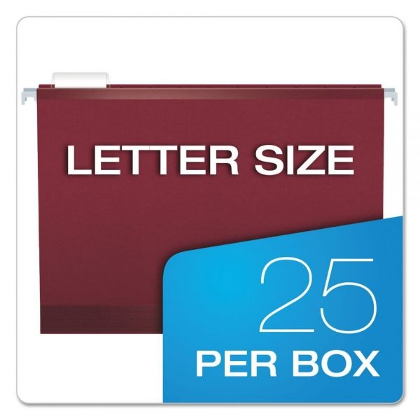 Pendaflex Colored Reinforced Hanging Folders, Letter Size, 1/5-Cut Tabs, Burgundy, 25/Box