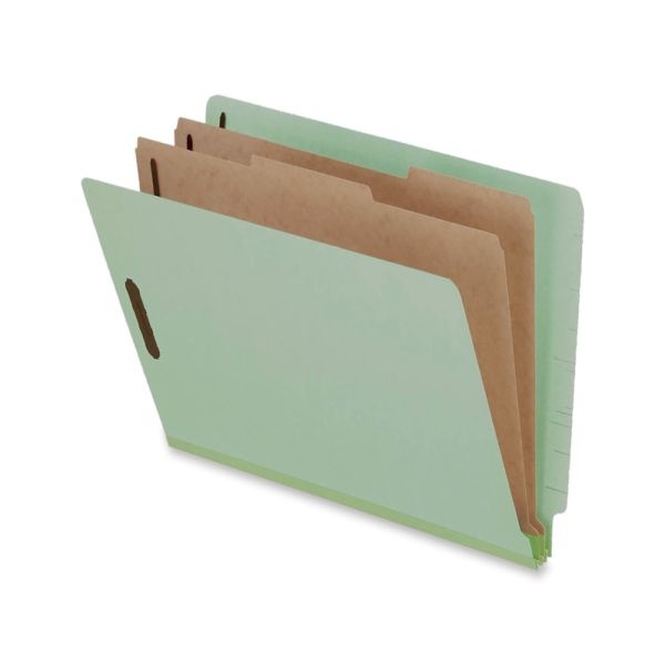 Pendaflex Pressboard Classification Folders, 2 Dividers, 6 Partitions, 2/3 Cut, Letter Size, Light Green, Pack Of 10