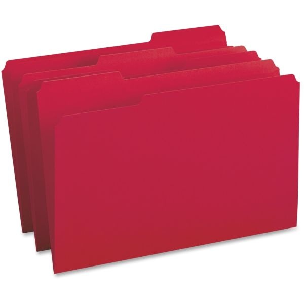Business Source 1/3-Cut Tab Colored File Folders, Legal Size, Red, Box Of 100 Folders