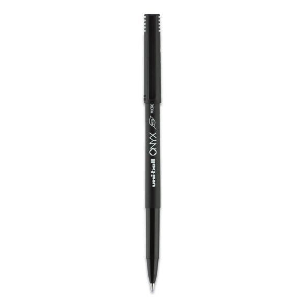 Uniball Onyx Roller Ball Pen, Stick, Extra-Fine 0.5 Mm, Black Ink, Black Barrel, Dozen