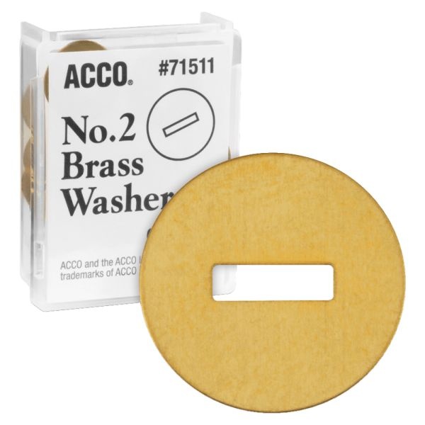 Acco #2 Washers For Two-Prong Fasteners, 1.25" Diameter, Brass, 100/Box