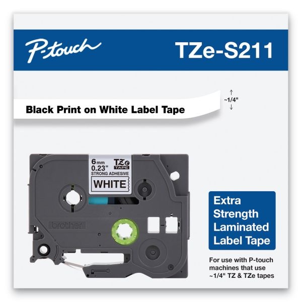 Brother P-Touch Industrial Tze Tape Cartridges, Polyethylene, 1/4"W X 26 1/4'L , White