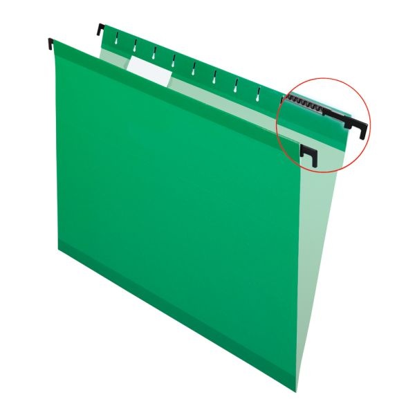 Pendaflex Surehook Reinforced Hanging Folders, 1/5-Cut, Letter Size, Bright Green, Box Of 20