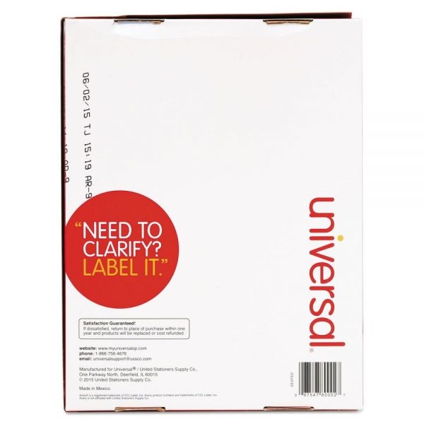 Universal White Labels, Inkjet/Laser Printers, 1 X 4, White, 20/Sheet, 250 Sheets/Box
