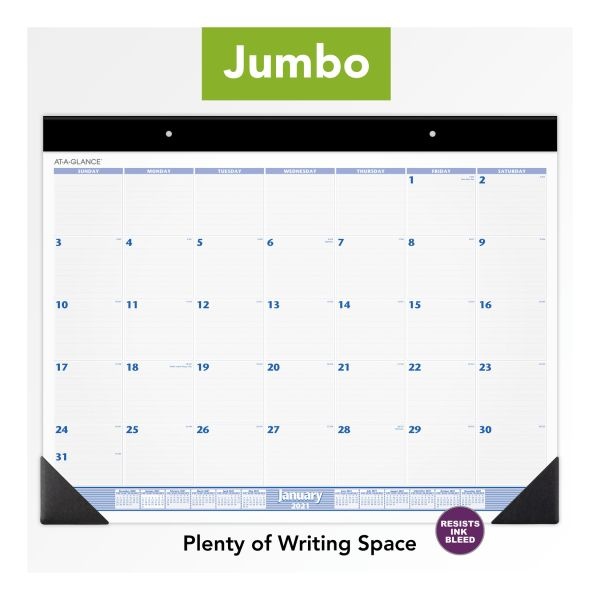 At-A-Glance Desk Pad, 24 X 19, White Sheets, Black Binding, Black Corners, 12-Month (Jan To Dec): 2024