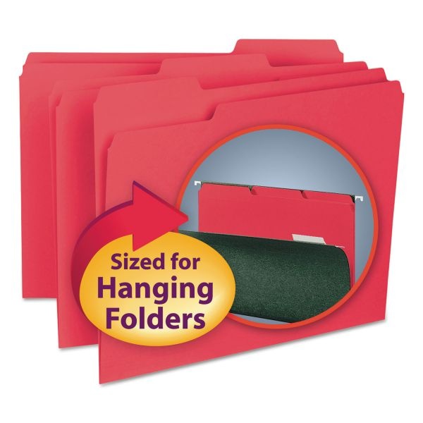 Smead Interior File Folders, 1/3-Cut Tabs: Assorted, Letter Size, 0.75" Expansion, Red, 100/Box