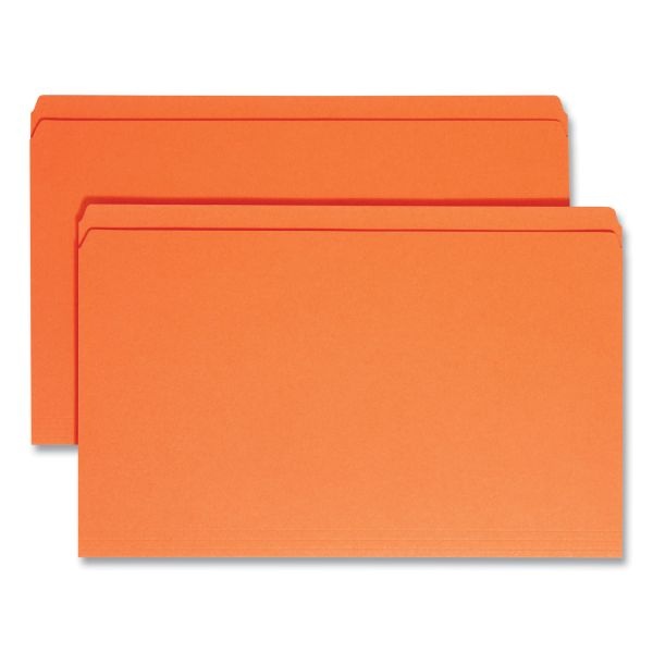 Smead Reinforced Top Tab Colored File Folders, Straight Tabs, Legal Size, 0.75" Expansion, Orange, 100/Box