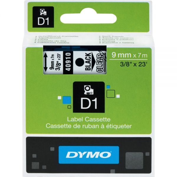 Dymo D1 High-Performance Polyester Removable Label Tape, 0.37" X 23 Ft, Black On Clear