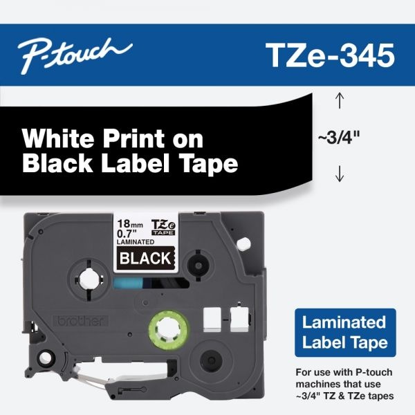 Brother P-Touch Tze Standard Adhesive Laminated Labeling Tape, 0.7" X 26.2 Ft, White On Black